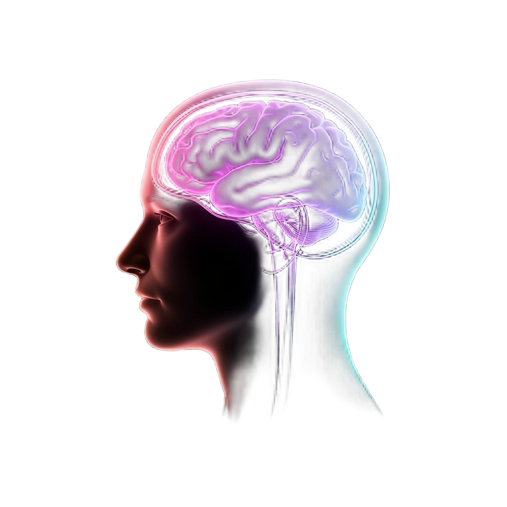 Side profile of human head with visible brain — intranasal delivery target